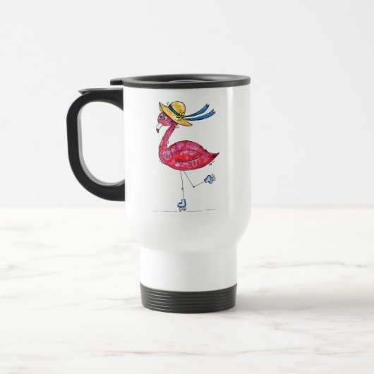 Cute en Whimsical Pink Flamingo on Schaatsen Reisbeker (Links)