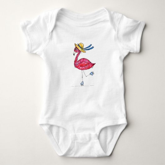 Cute en Whimsical Pink Flamingo on Schaatsen Romper (Voorkant)