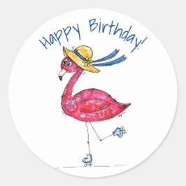 Cute en Whimsical Pink Flamingo on Schaatsen Ronde Sticker