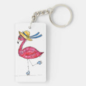 Cute en Whimsical Pink Flamingo on Schaatsen Sleutelhanger (achterkant)