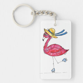 Cute en Whimsical Pink Flamingo on Schaatsen Sleutelhanger