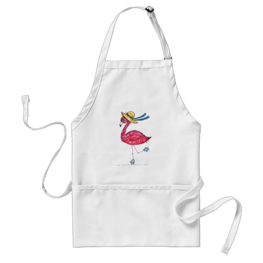 Cute en Whimsical Pink Flamingo on Schaatsen Standaard Schort (Voorkant)