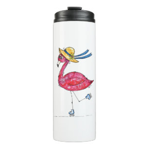 Cute en Whimsical Pink Flamingo on Schaatsen Thermosbeker
