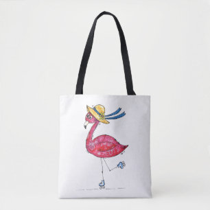 Cute en Whimsical Pink Flamingo on Schaatsen Tote Bag