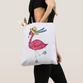 Cute en Whimsical Pink Flamingo on Schaatsen Tote Bag (Dichtbij)