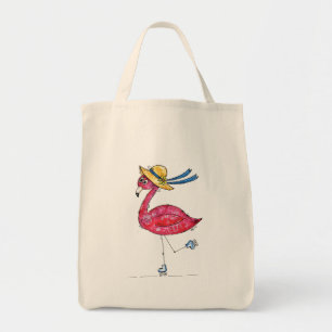 Cute en Whimsical Pink Flamingo on Schaatsen Tote Bag