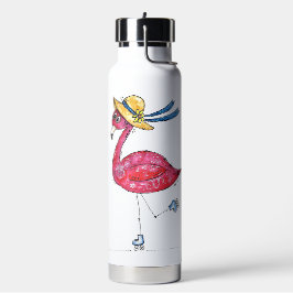 Cute en Whimsical Pink Flamingo on Schaatsen Waterfles