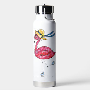 Cute en Whimsical Pink Flamingo on Schaatsen Waterfles