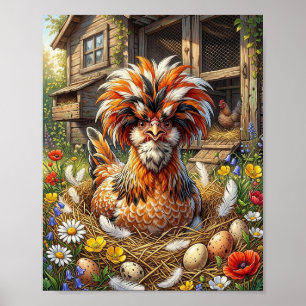 Cute en Whimsical Poolse Kippenhok Poster