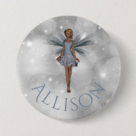 Cute Enchanted Whimsical Fantasy Fairy Silver Name Ronde Button 7,6 Cm