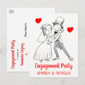 Cute Engagement Party Cartoon Bride Groom Wedding Uitnodiging Briefkaart (Voorkant / Achterkant)