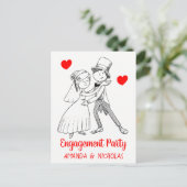 Cute Engagement Party Cartoon Bride Groom Wedding Uitnodiging Briefkaart (Staand voorkant)
