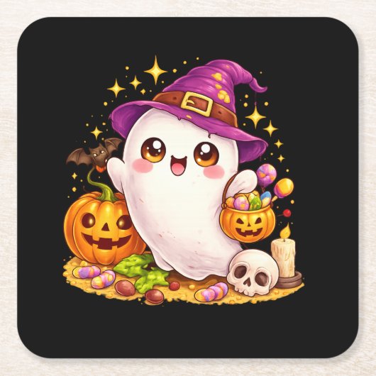 Cute enge geest Halloween Kawaii onderzetters (Voorkant)