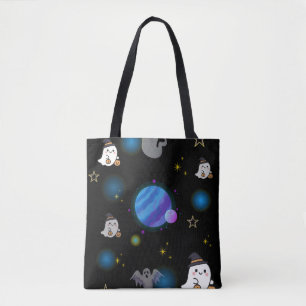 Cute enge Halloween Galaxy boodschappentas. Tote Bag