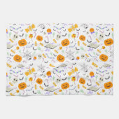 Cute enge Halloween-snoep- en pompoenen naadloos Theedoek (Horizontaal)