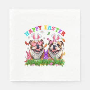 Cute Engelse Bulldog Hond & Konijnenoren Eieren Ge Servet