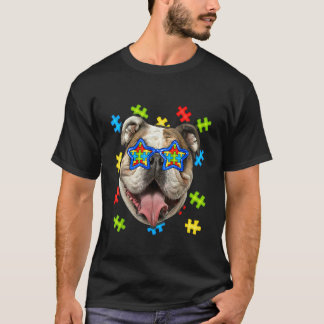 Cute English Bulldog Autism Puzzle Sunglazen Pupp T-shirt