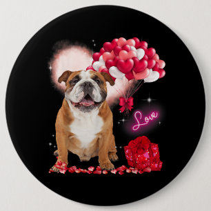 Cute English Bulldog Balloon Heart Valentijnsdag Ronde Button 6,0 Cm