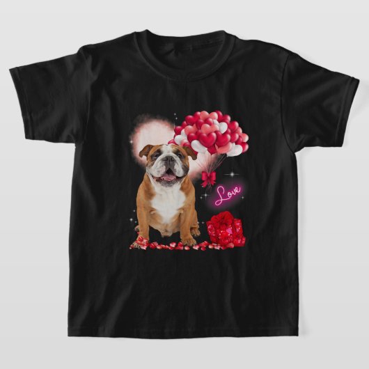 Cute English Bulldog Balloon Heart Valentijnsdag T-shirt (Laagn)