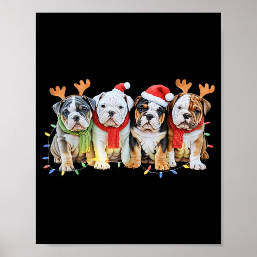 Cute English Bulldog Christmas Lights Xmas Bulldog Poster (Voorkant)