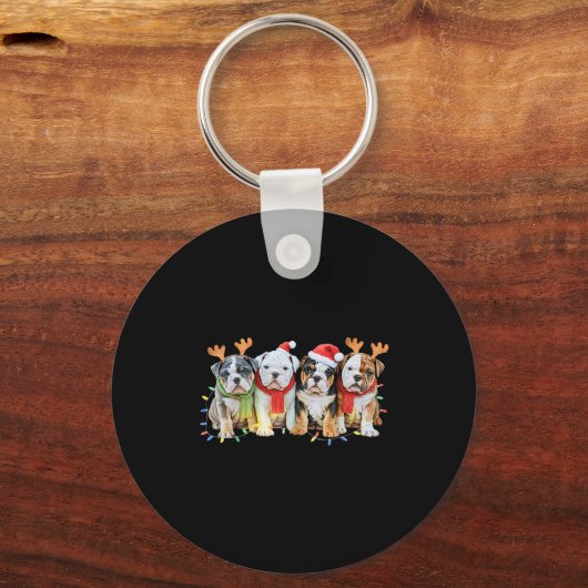 Cute English Bulldog Christmas Lights Xmas Bulldog Sleutelhanger (Voorkant)
