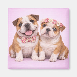 Cute English Bulldog Couple Valentine Illustration Magneet