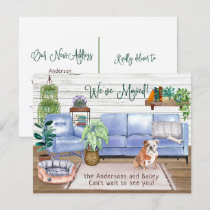 Cute English Bulldog Cozy New Home Moving          Aankondigingskaart