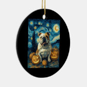 Cute English Bulldog Dog Halloween Jack O Lantern  Keramisch Ornament (Rechts)