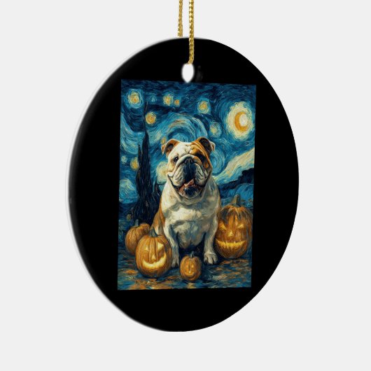 Cute English Bulldog Dog Halloween Jack O Lantern  Keramisch Ornament (Rechts)