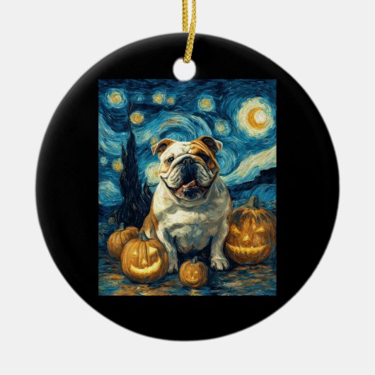Cute English Bulldog Dog Halloween Jack O Lantern  Keramisch Ornament (Voorkant)