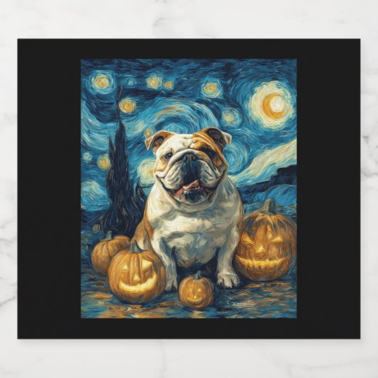 Cute English Bulldog Dog Halloween Jack O Lantern  Sparkling Wijnetiket (Enkel label)
