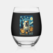 Cute English Bulldog Dog Halloween Jack O Lantern  Wijnglas Zonder Voet (Voorkant)