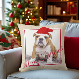 Cute English Bulldog Merry-kerstfoto Kussen