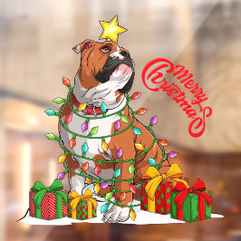 Cute English Bulldog Merry kerstlights Gifts Raamsticker