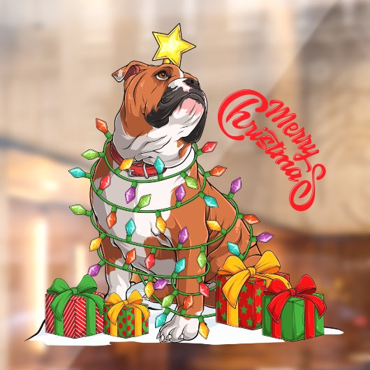 Cute English Bulldog Merry kerstlights Gifts Raamsticker (Vel 2)
