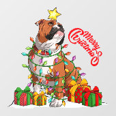 Cute English Bulldog Merry kerstlights Gifts Raamsticker (Vel)