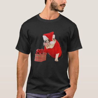 Cute English Bulldog Santa Hat Fun Afbeelding Funn T-shirt