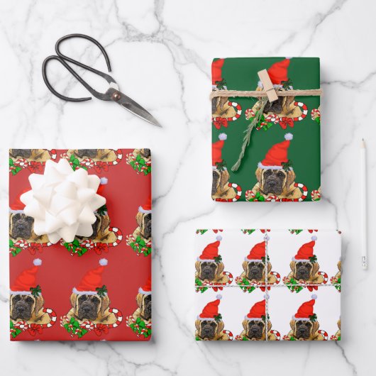 Cute English Mastiff Kerstmis Inpakpapier Vel (Voorkant)