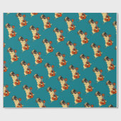 Cute English Mastiff Plays Guitar Cartoon Cadeaupapier (Vlak)