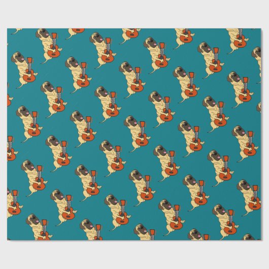 Cute English Mastiff Plays Guitar Cartoon Cadeaupapier (Vlak)