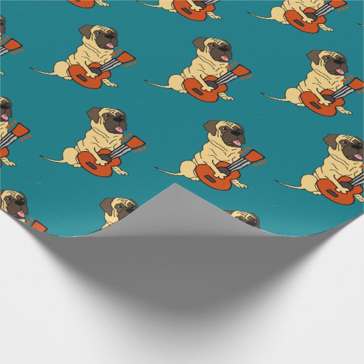 Cute English Mastiff Plays Guitar Cartoon Cadeaupapier (Hoek)