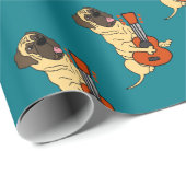 Cute English Mastiff Plays Guitar Cartoon Cadeaupapier (Rol Hoek)