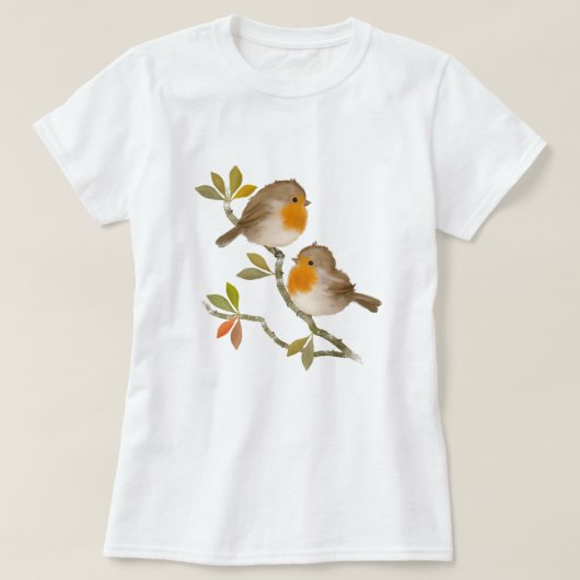 Cute English Robin Birds T shirt (Design voorkant)