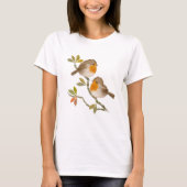 Cute English Robin Birds T shirt (Voorkant)