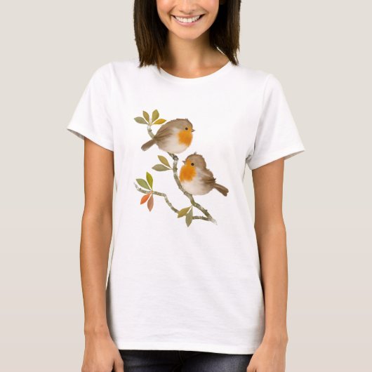 Cute English Robin Birds T shirt (Voorkant)