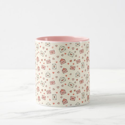 Cute Envelopes & Hearts Seamless Valentine Mok (Midden)