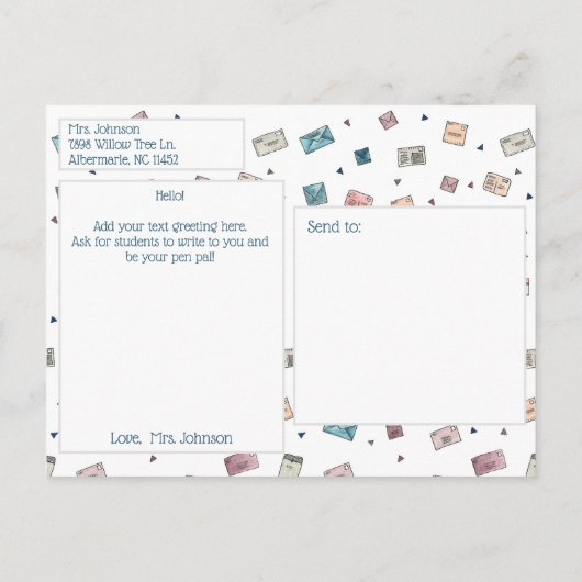 Cute Envelopes Laten we Pen Pels Leermachine zijn Briefkaart (Achterkant)