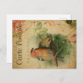 Cute  Ephemera Gosbeak Birds Floral French Briefkaart (Voorkant / Achterkant)