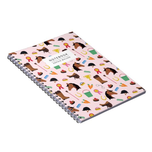 Cute Equestrian Pattern Personalised Notebook Notitieboek (Rechterzijde)