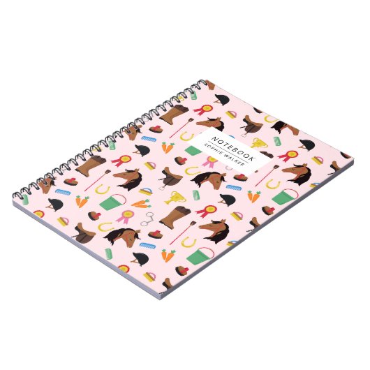 Cute Equestrian Pattern Personalised Notebook Notitieboek (Linkerzijde)